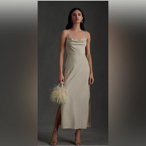 BHLDN Cali Satin Cowl-Neck Midi Slip Dress